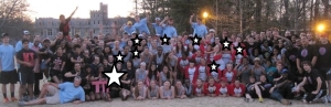 Greek Life assembled on the quad with stars